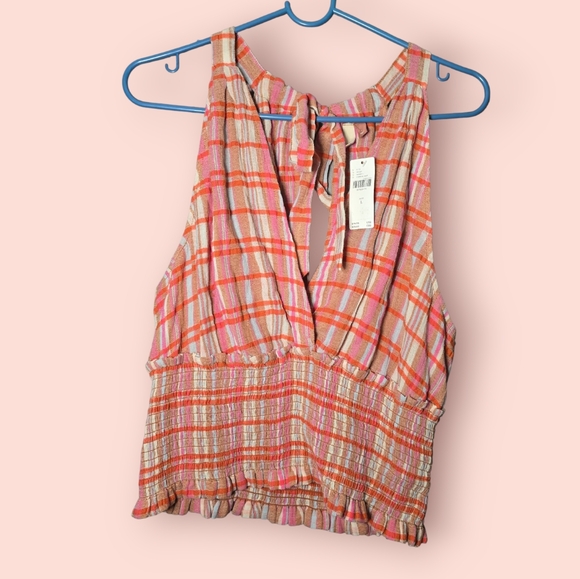 Pilcro Tops - Pilcro Jessie Plaid Halter Top Anthropologie Cotton Casual Women's Shirt Orange